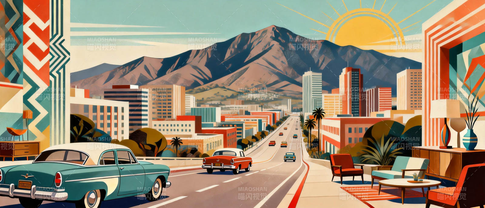 城市风光 复古车行图片