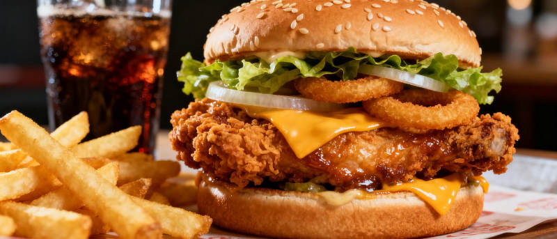 炸鸡汉堡配薯条图片