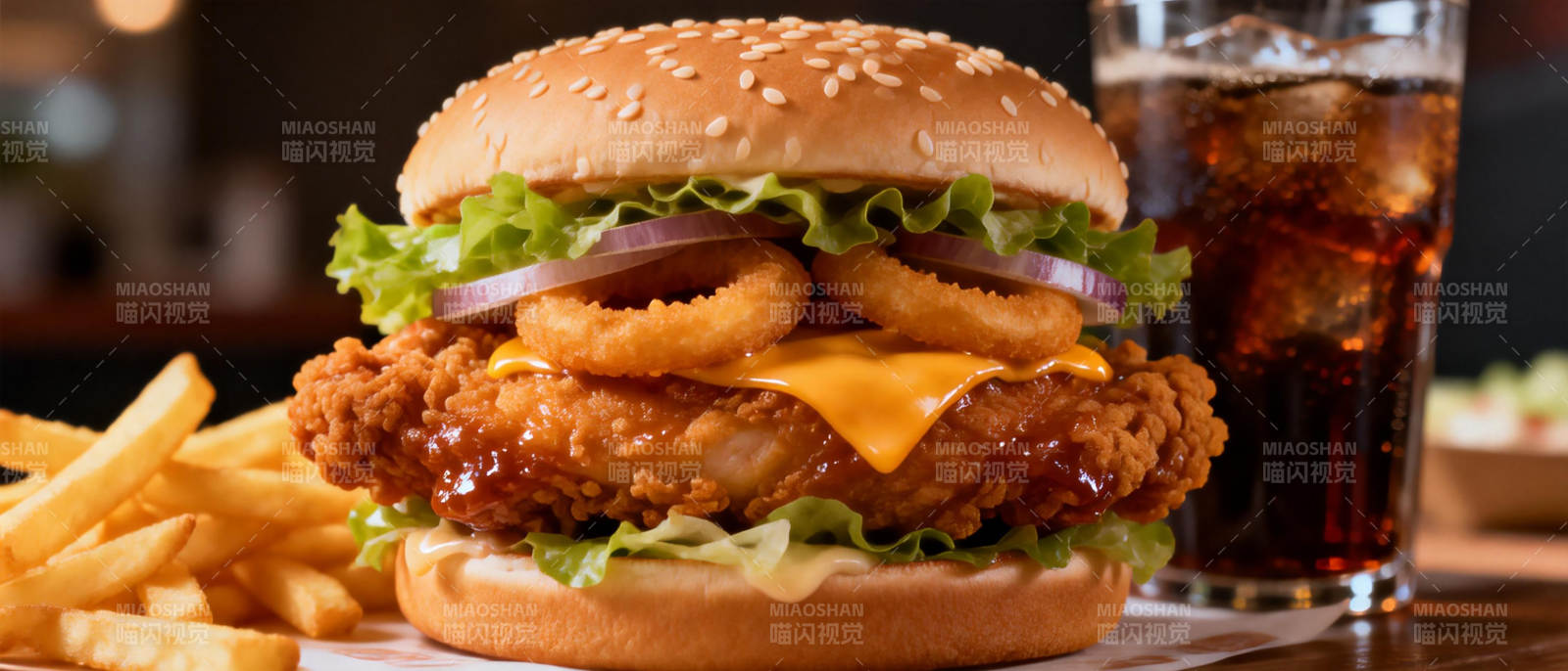 炸鸡汉堡配薯条图片