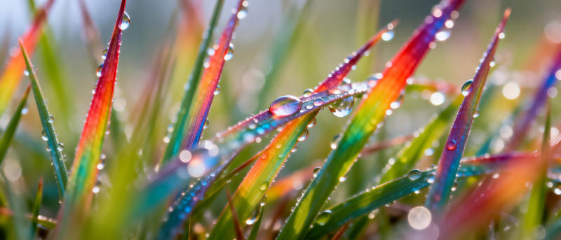 露珠映彩草图片