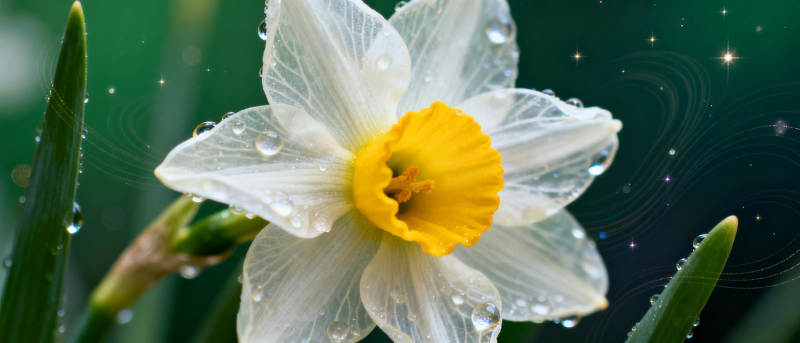雨露中的水仙花图片