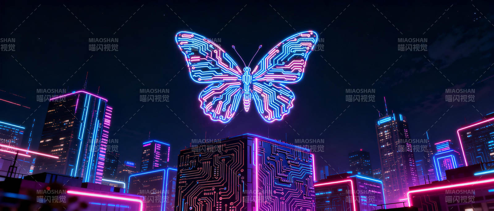 霓虹蝶影都市夜图片