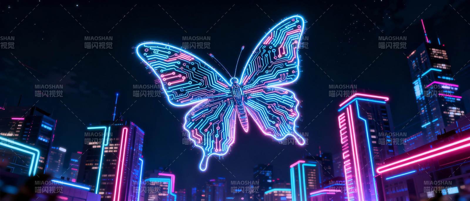 霓虹蝶影都市夜图片