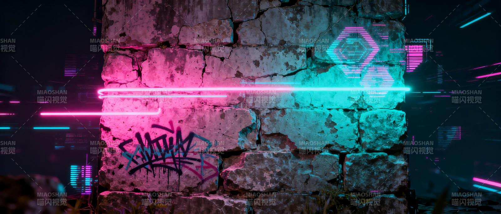 霓虹涂鸦墙图片