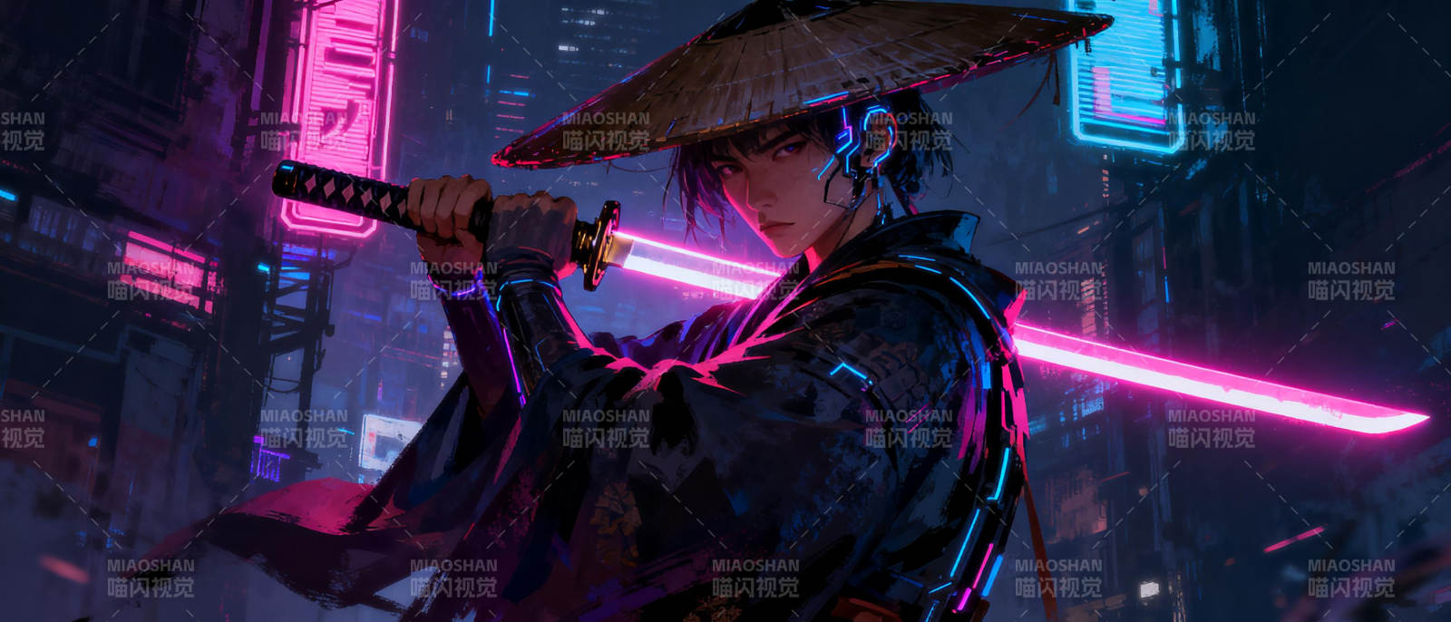 霓虹武士夜行图片