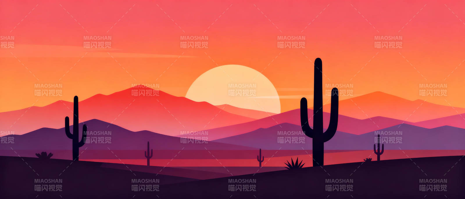 沙漠日落剪影图片