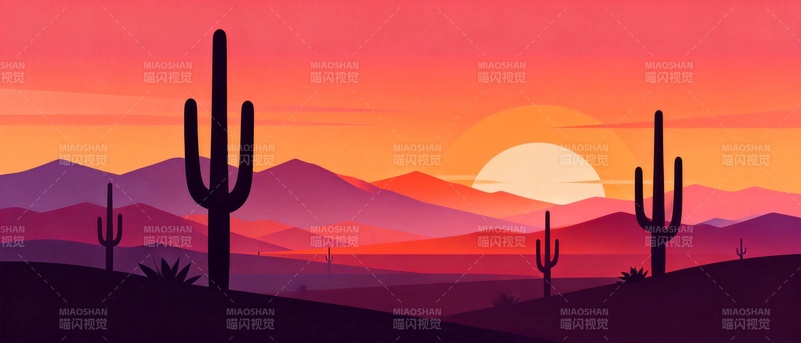 沙漠日落剪影图片