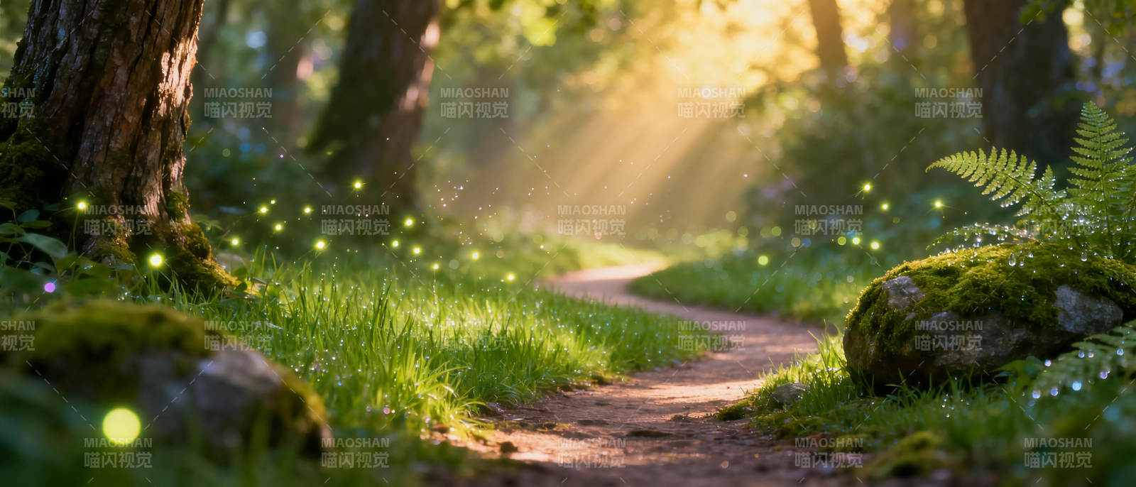 森林小径萤火闪烁图片