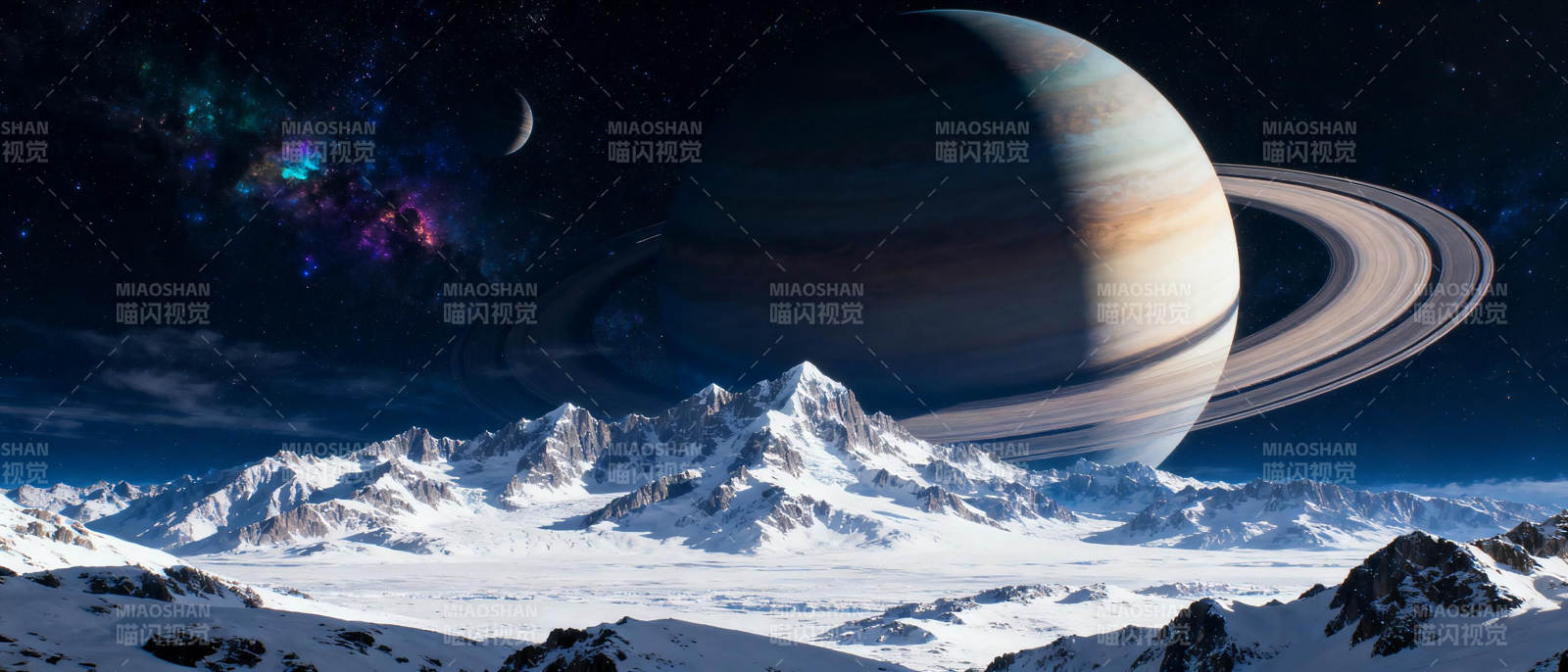 冰峰上的土星奇景图片