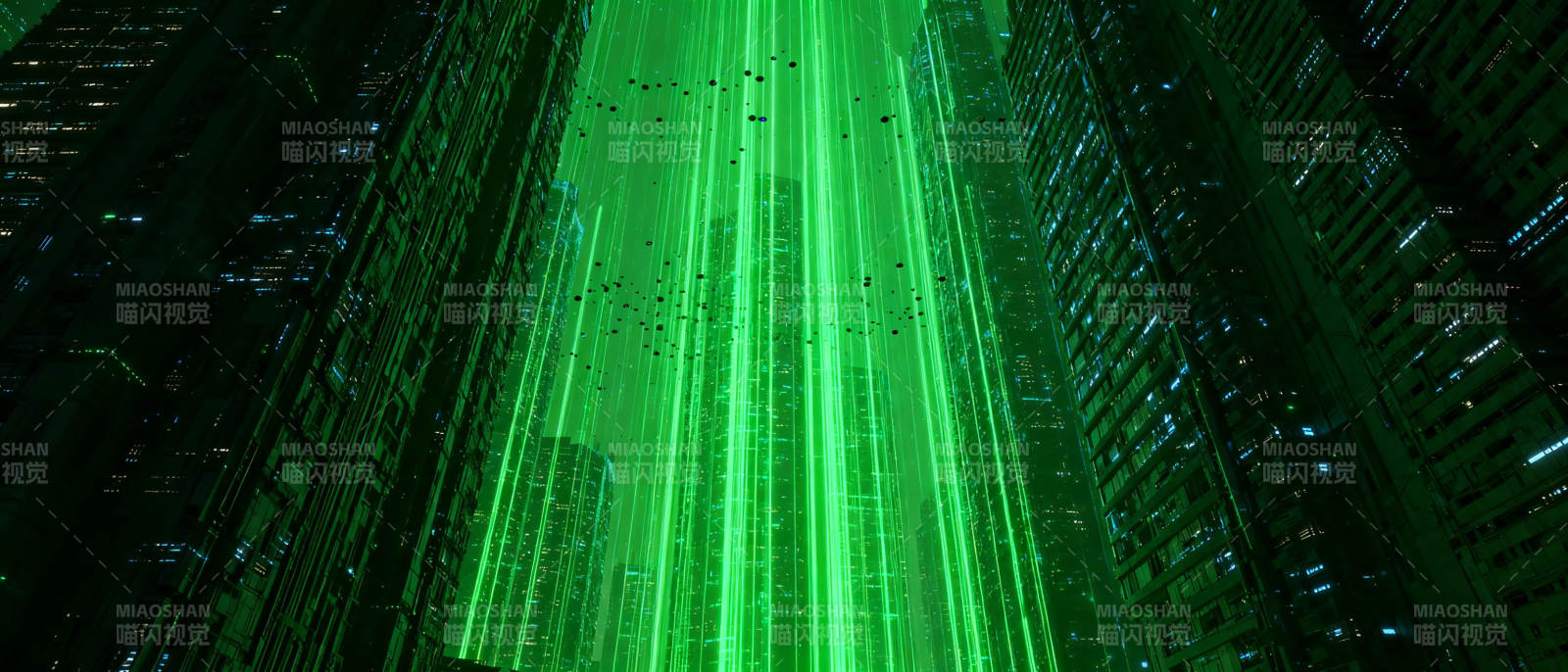 绿色光束城市夜景图片