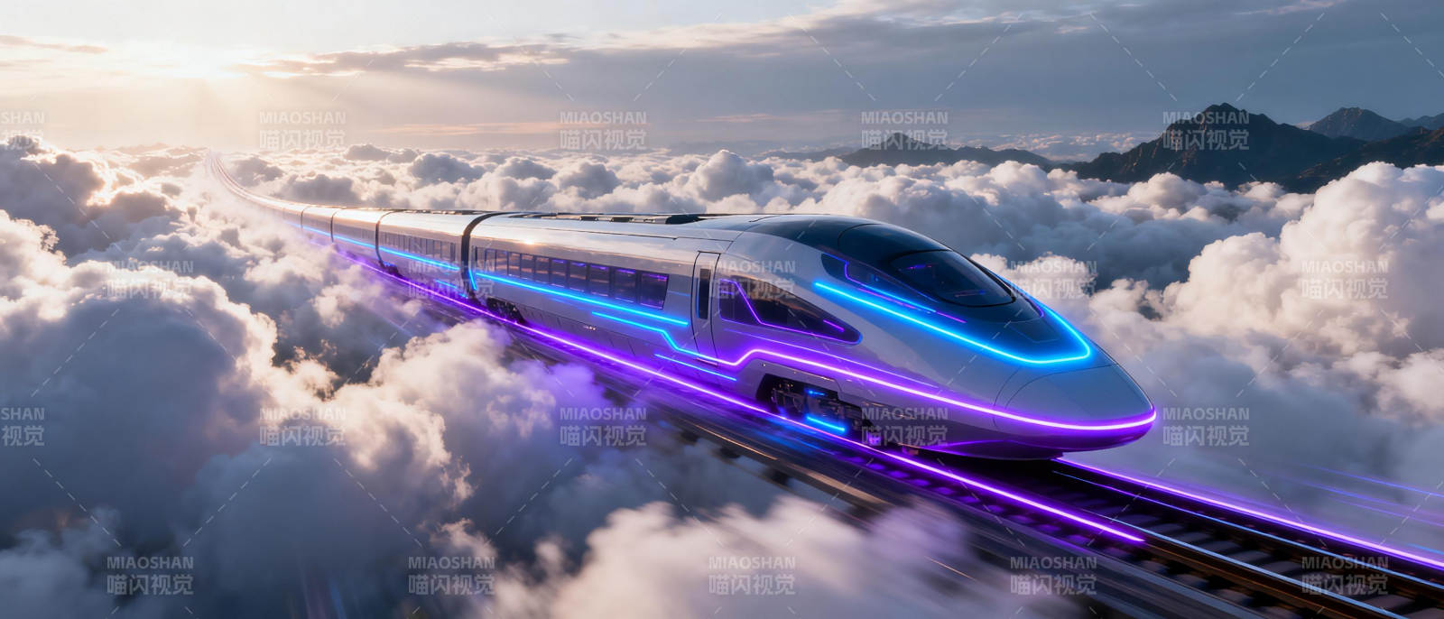 云中飞驰的未来列车图片