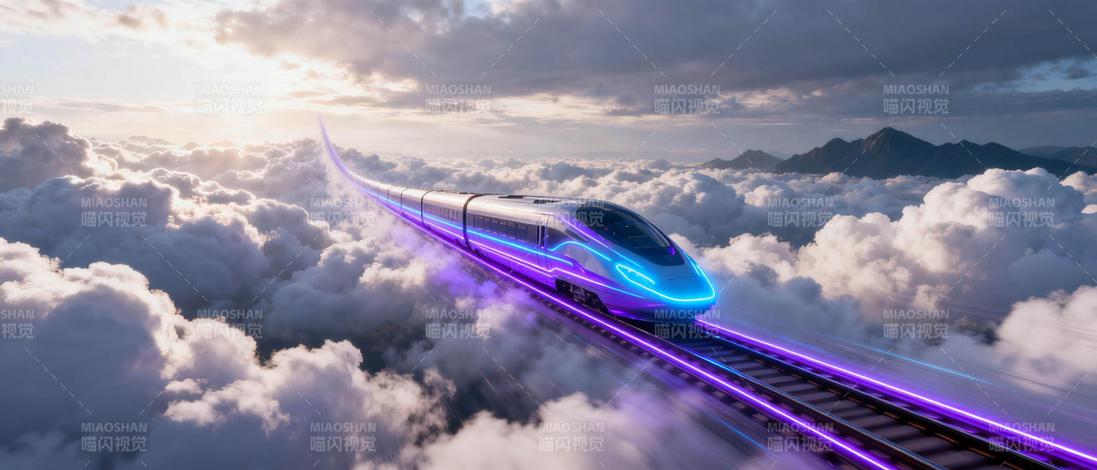 云海飞驰的未来列车图片