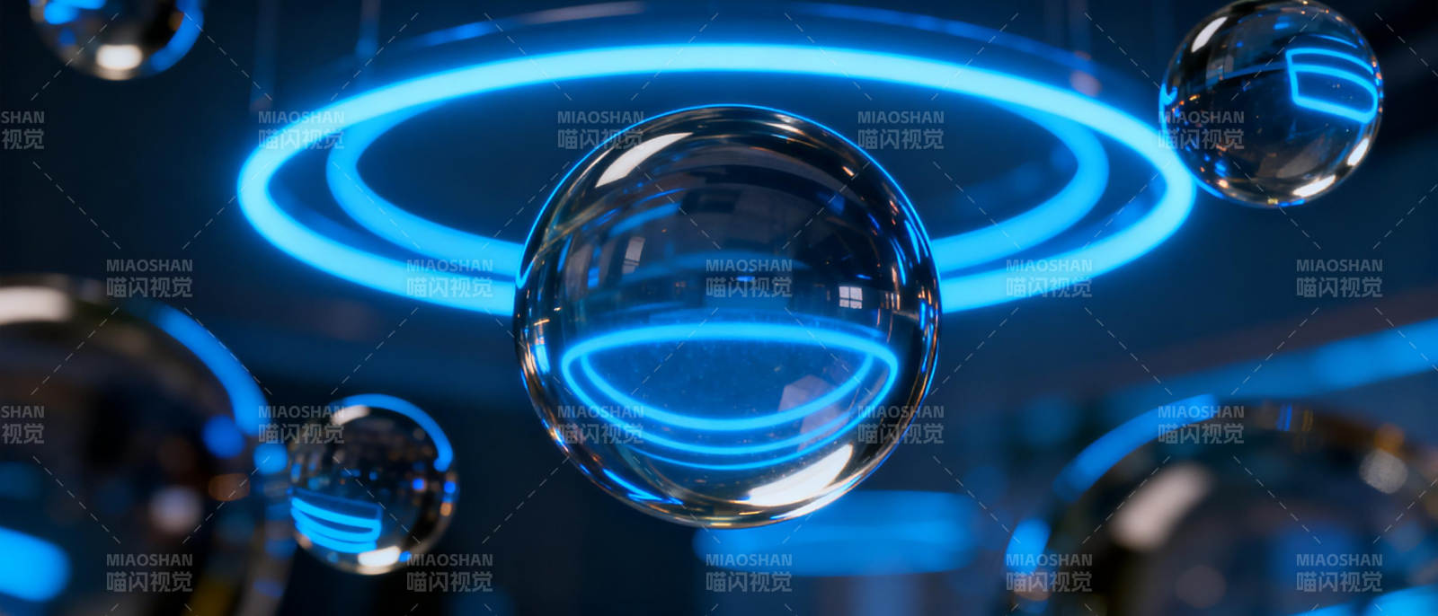 蓝光悬浮球体图片