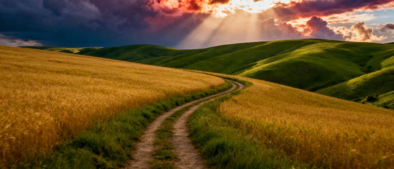 金田小径夕阳照图片