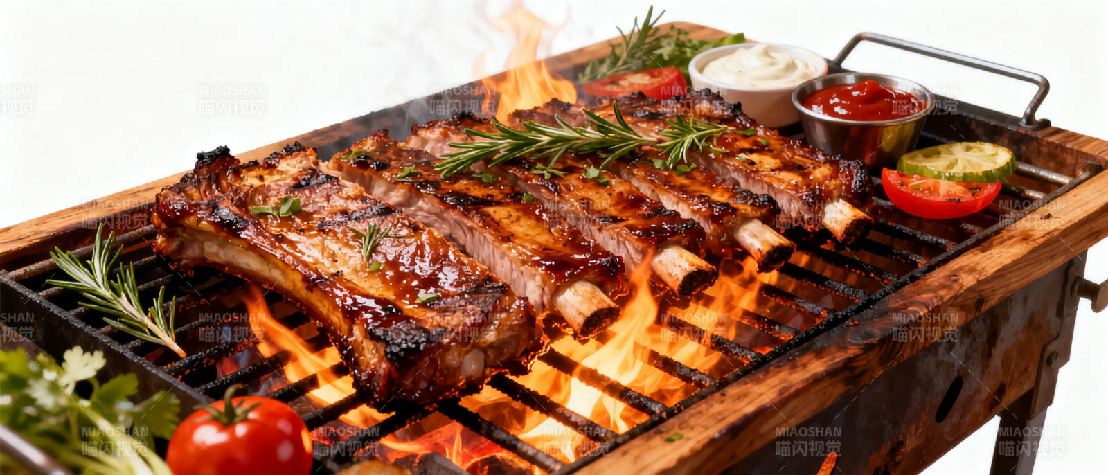 烤架上的美味排骨图片