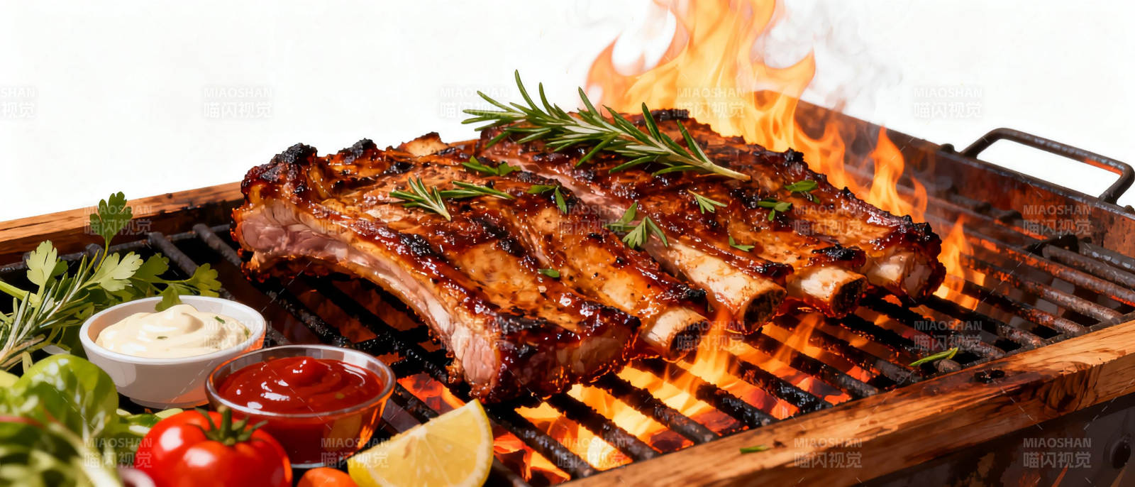 烤肋排火焰香草图片