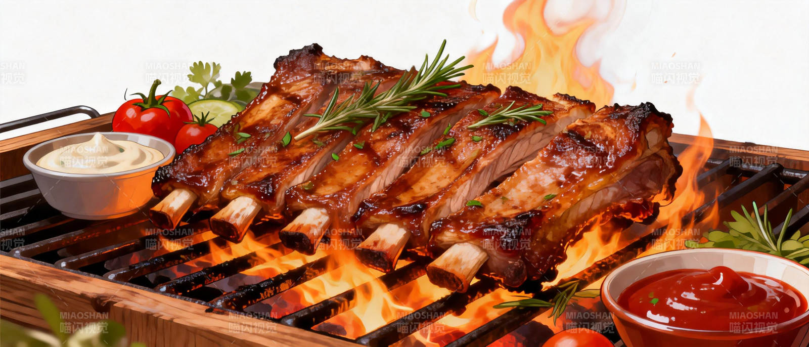 烤肋排火焰上图片