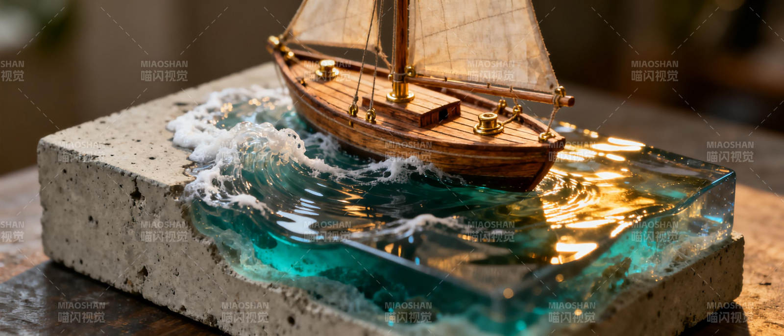 船模航行于波浪中图片