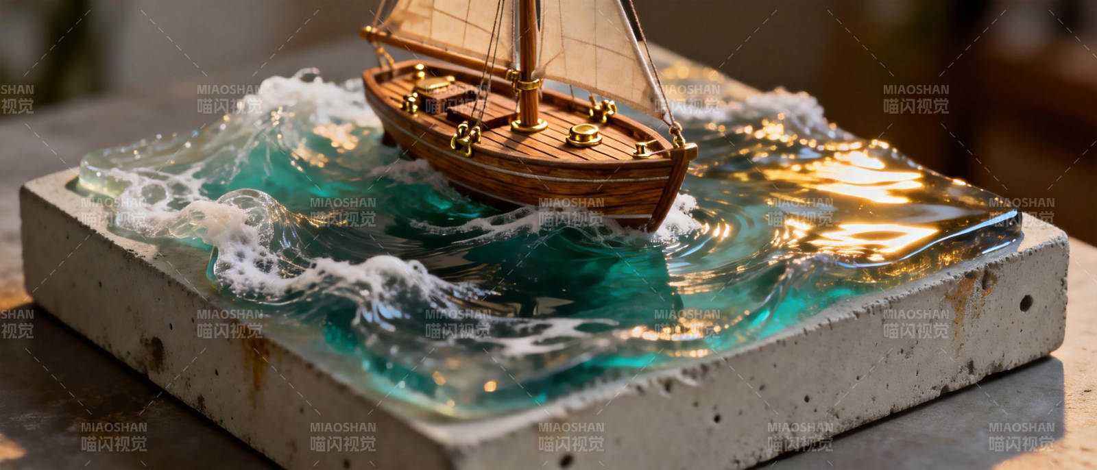 帆船模型波浪中图片
