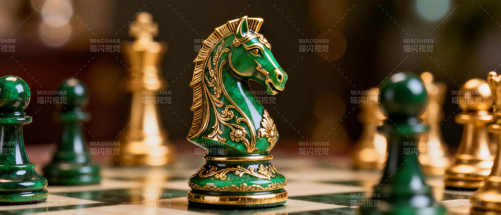 绿金棋子对弈图片