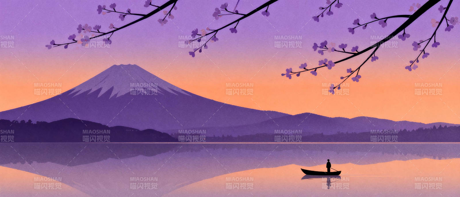 富士山下樱花舟图片