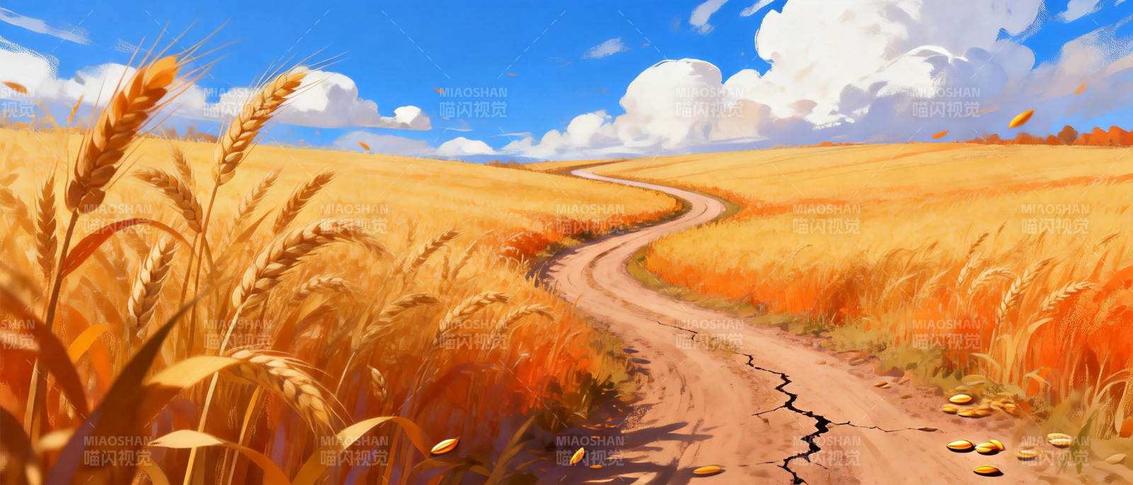 金秋麦田小径图片