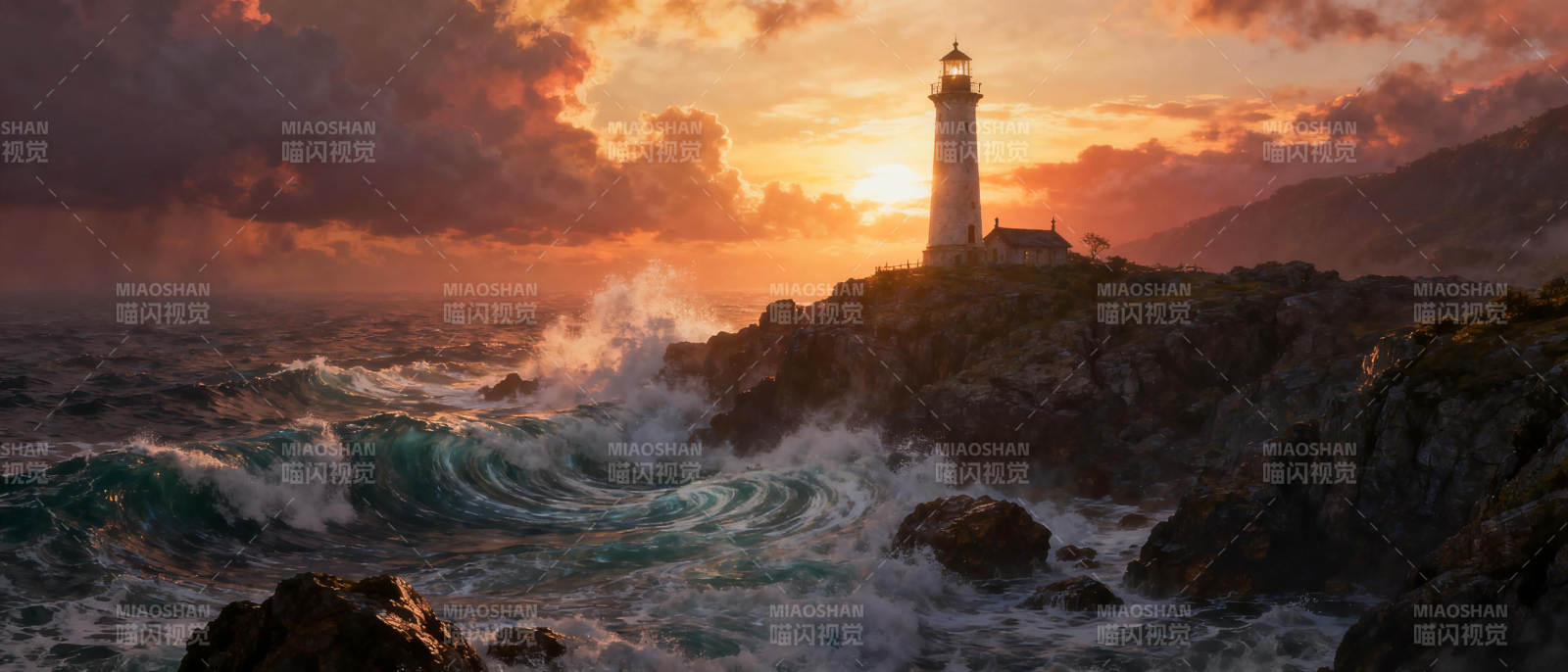 灯塔晨曦图片