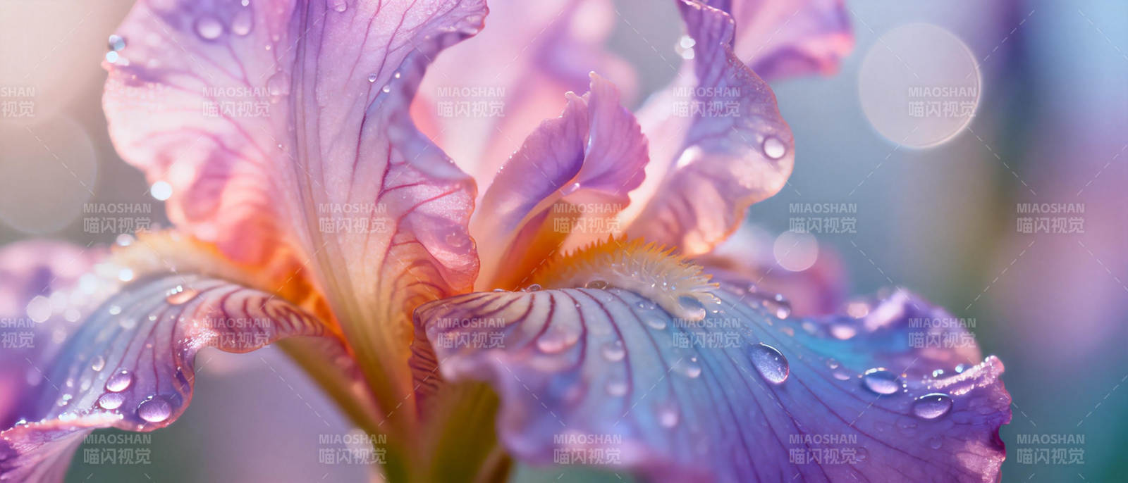 紫鸢尾花露珠特写图片