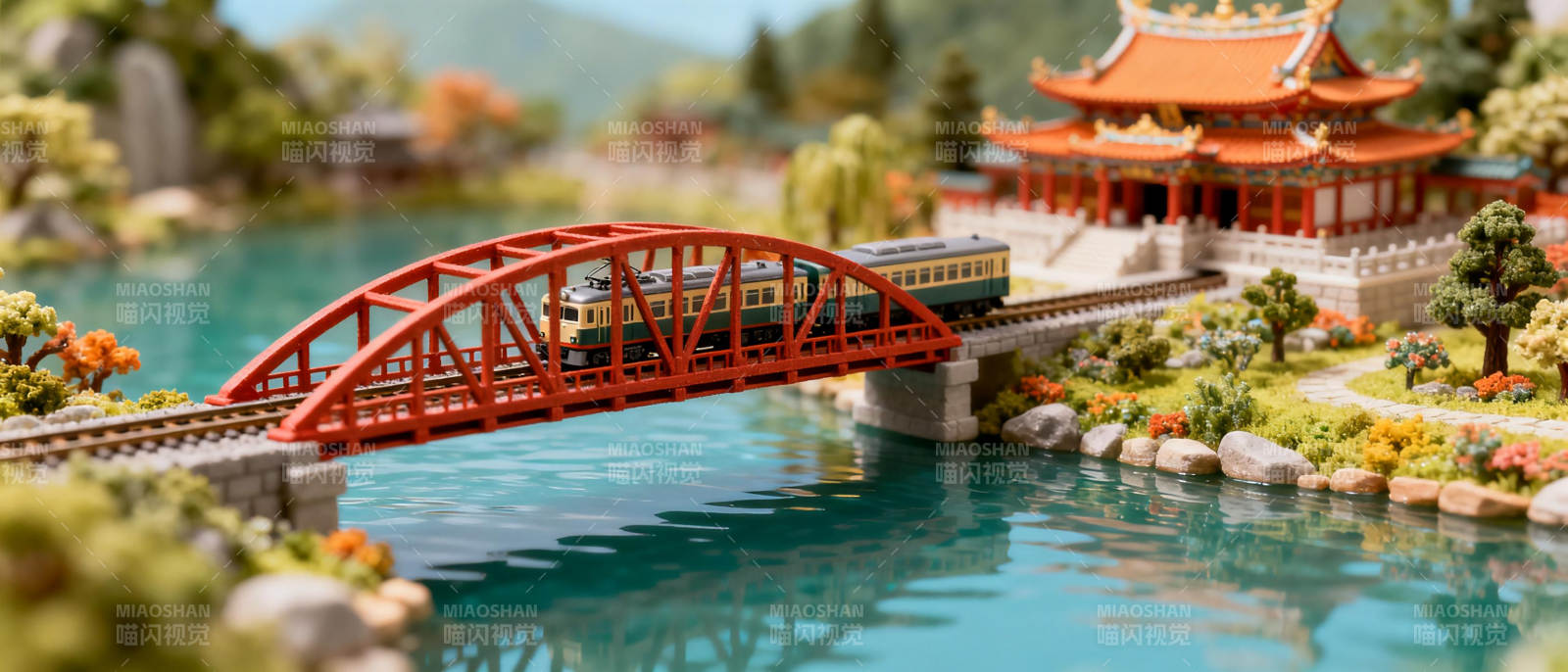 红桥碧水映古亭图片