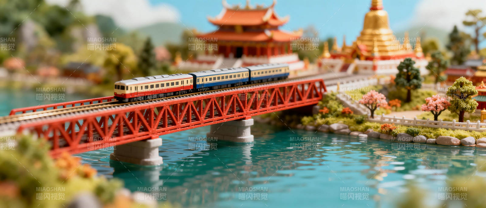 火车过桥美景图片