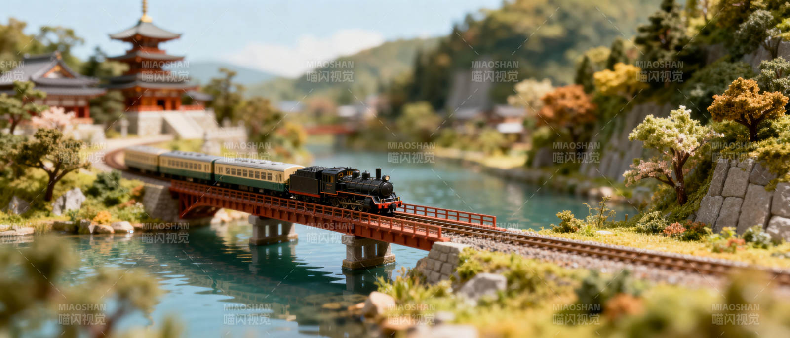 火车过桥美景图片