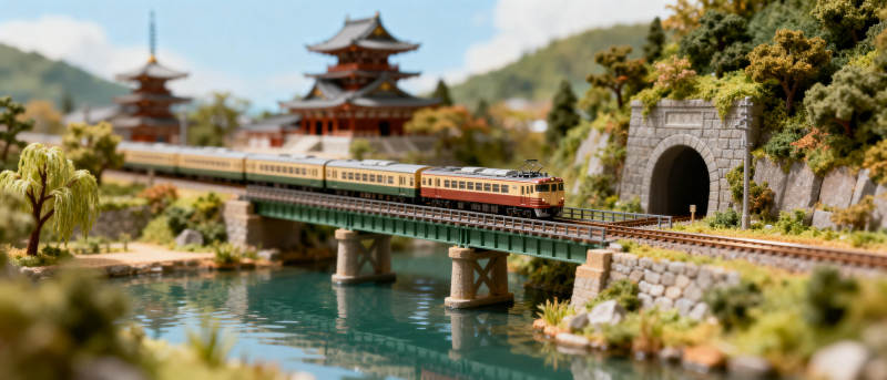 火车穿越古桥美景图片