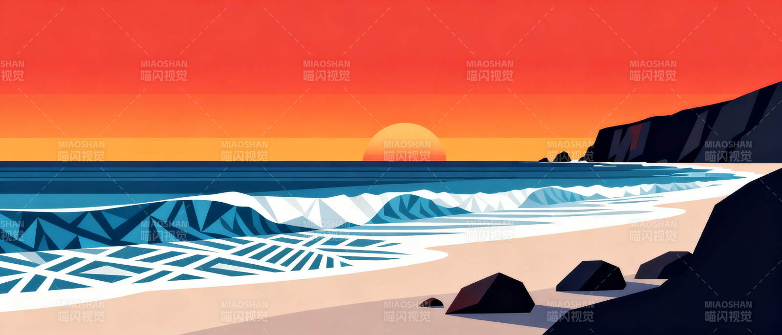 夕阳海滩美景图片