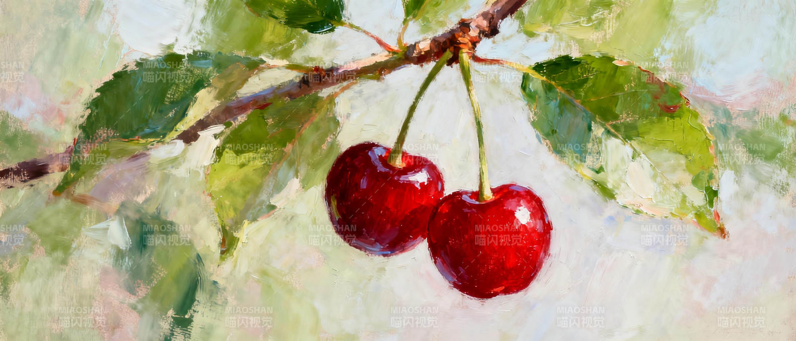 樱桃枝头红果垂图片