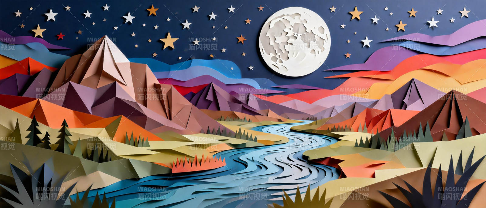 星夜山河图图片