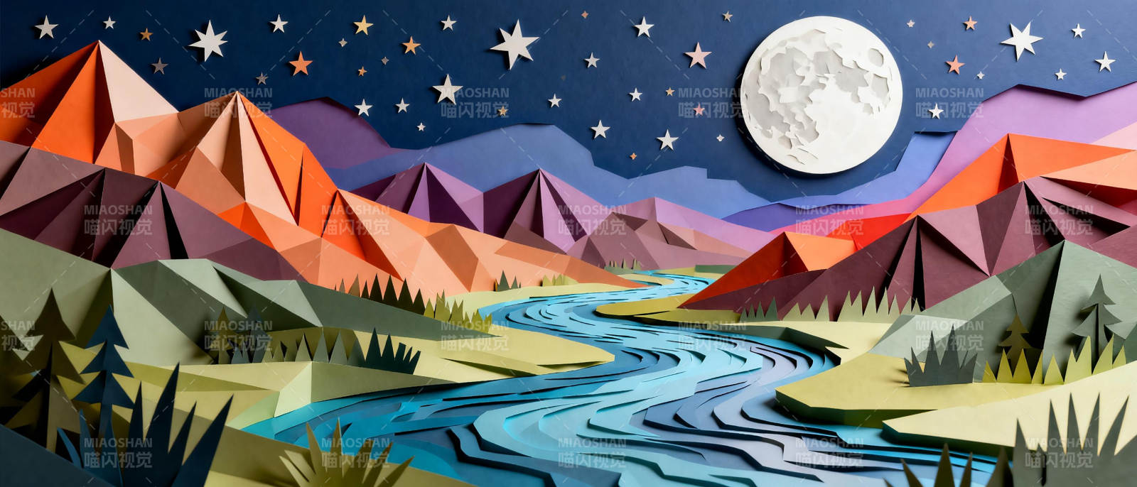 星夜山河图图片