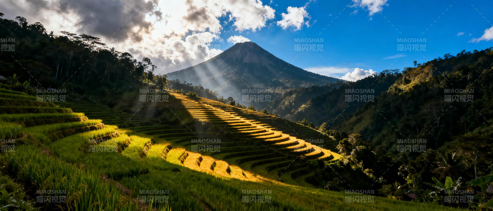 梯田山影图片