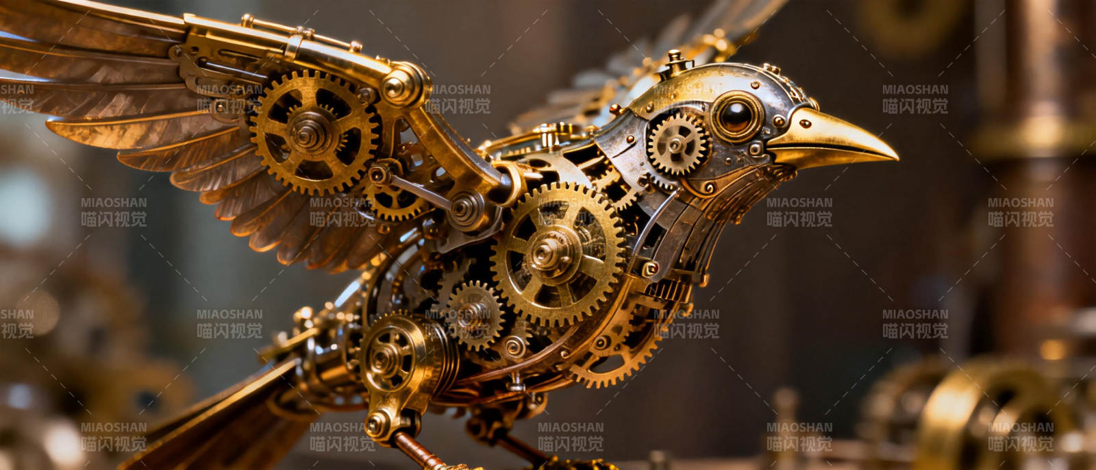 机械鸟展翅飞翔图片