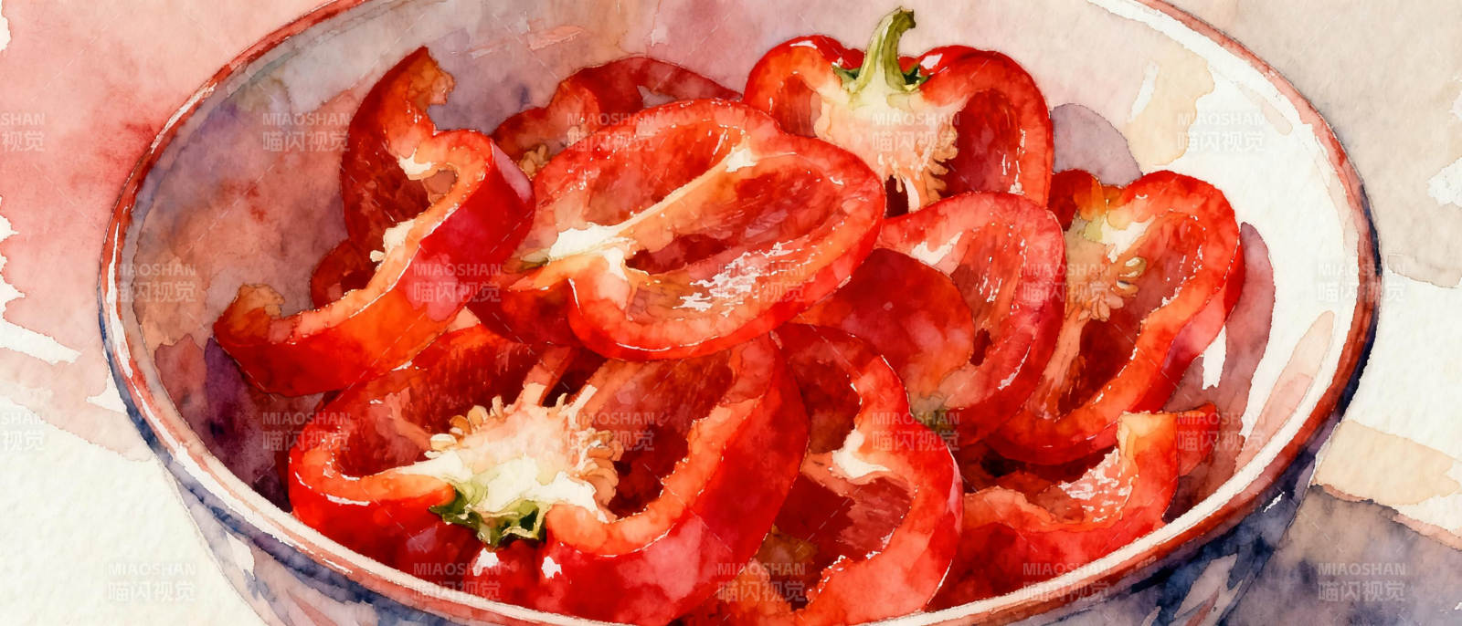 红椒切片入碗图片