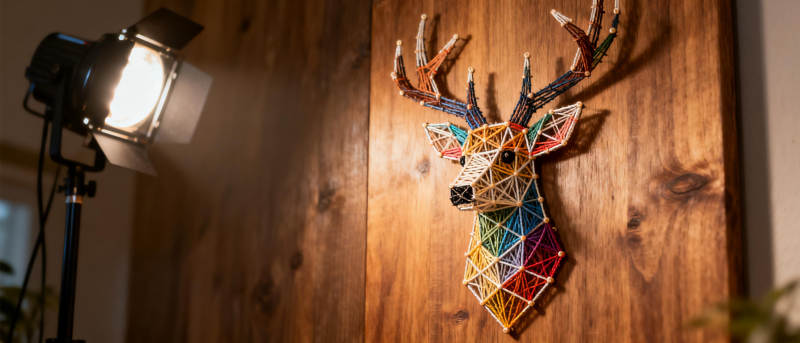 彩线鹿头壁饰图片