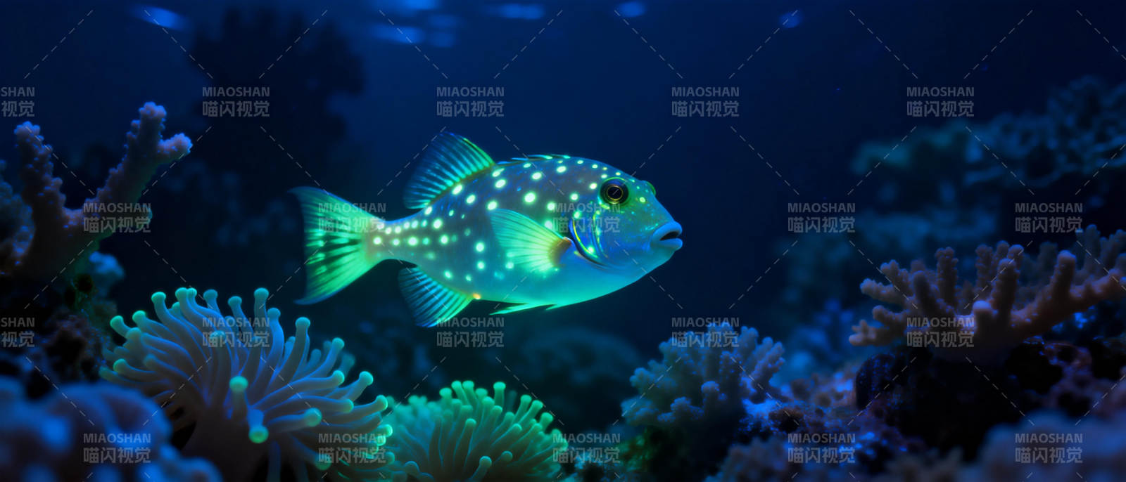 荧光鱼游珊瑚间图片