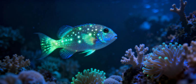 荧光鱼游珊瑚间图片