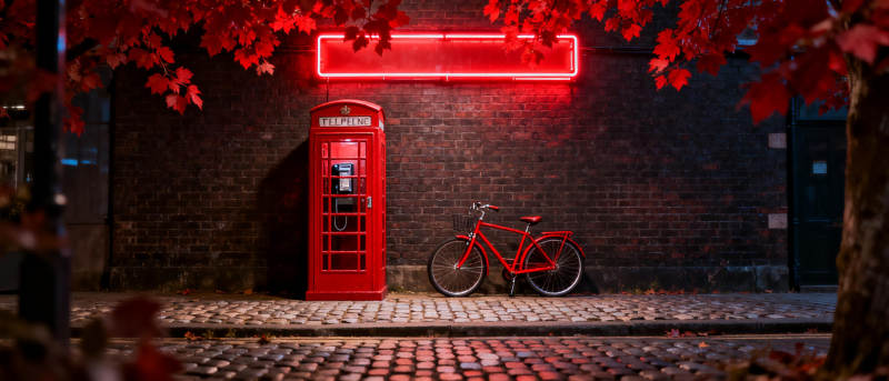 红电话亭夜景图片
