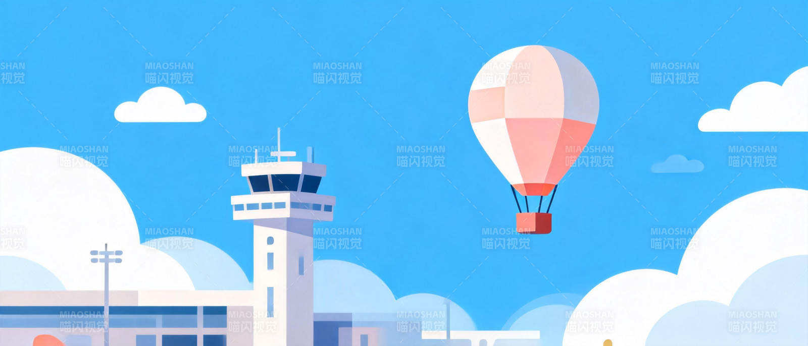 热气球飞越机场图片