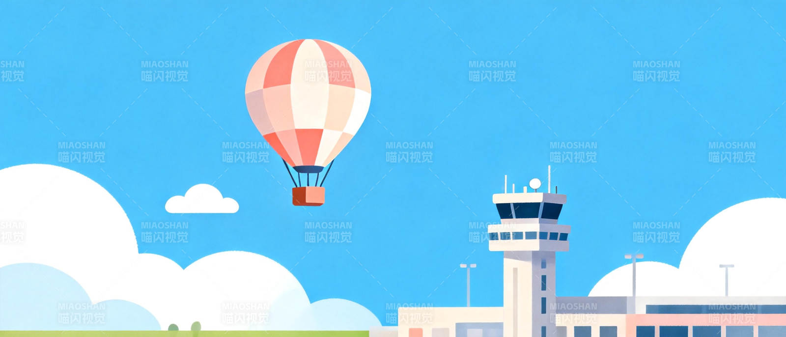 热气球飞越机场图片