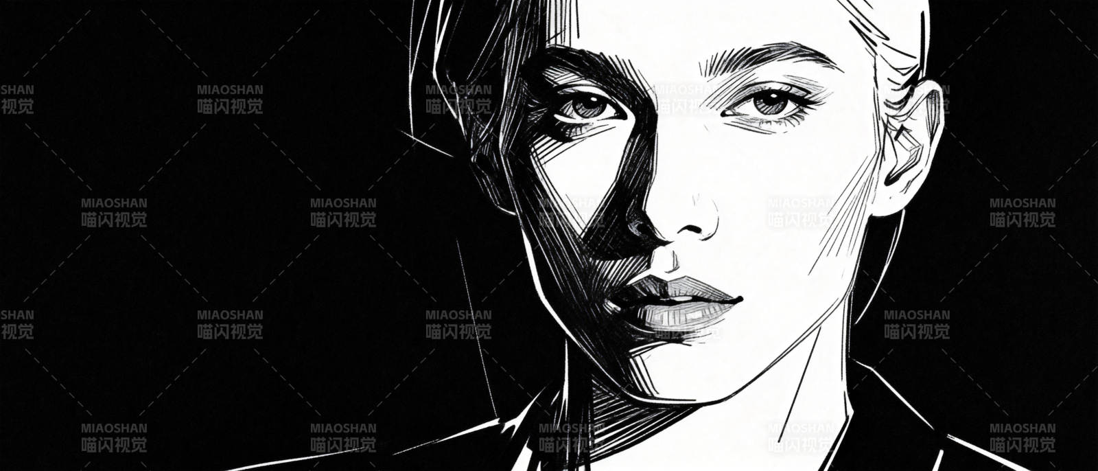 黑白线条肖像图片