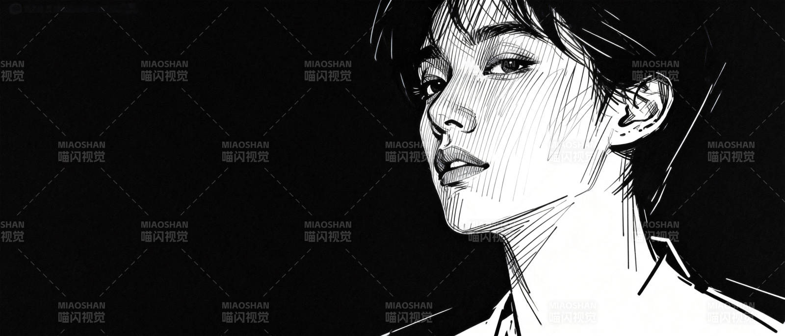 黑白线条肖像图片