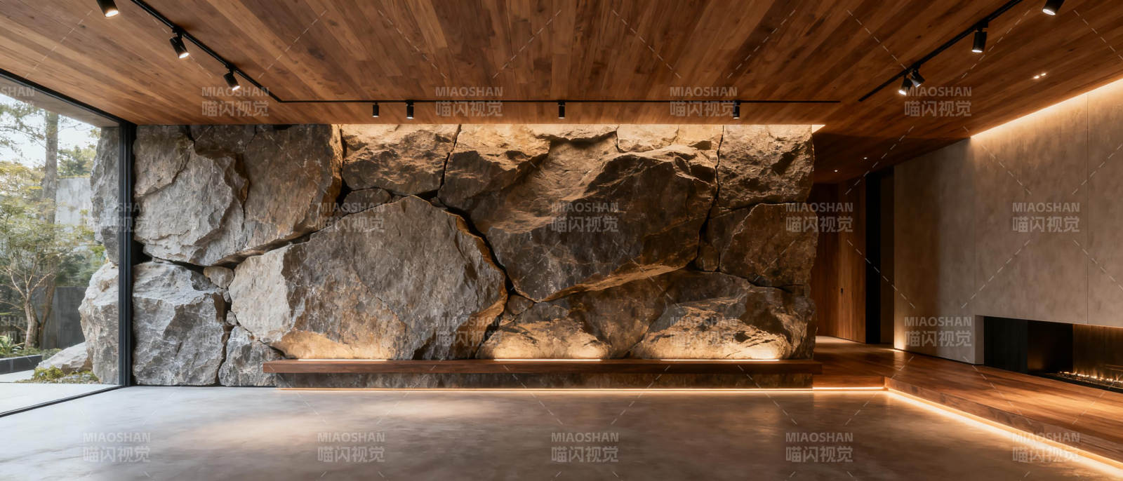 石墙木顶现代空间图片