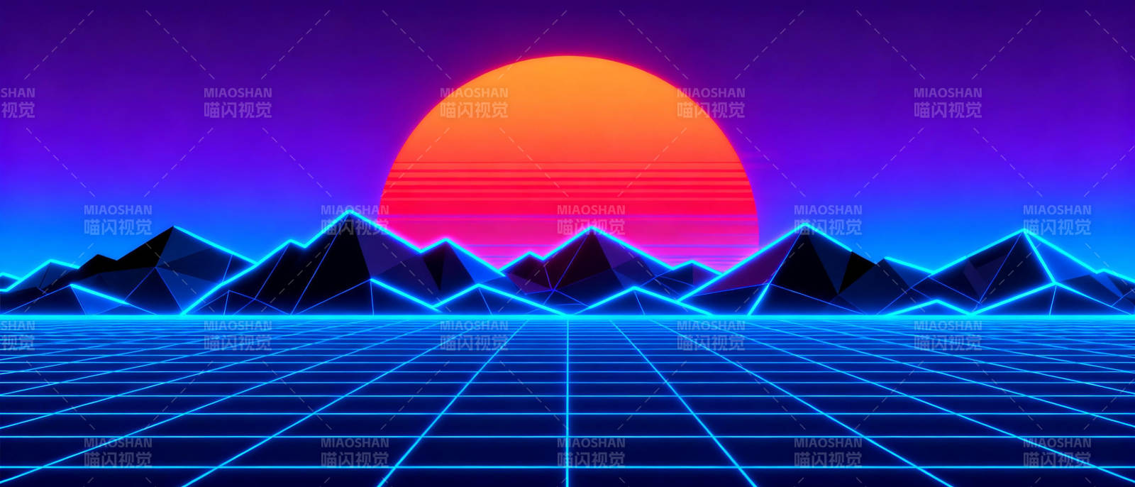 霓虹山峦日落图片