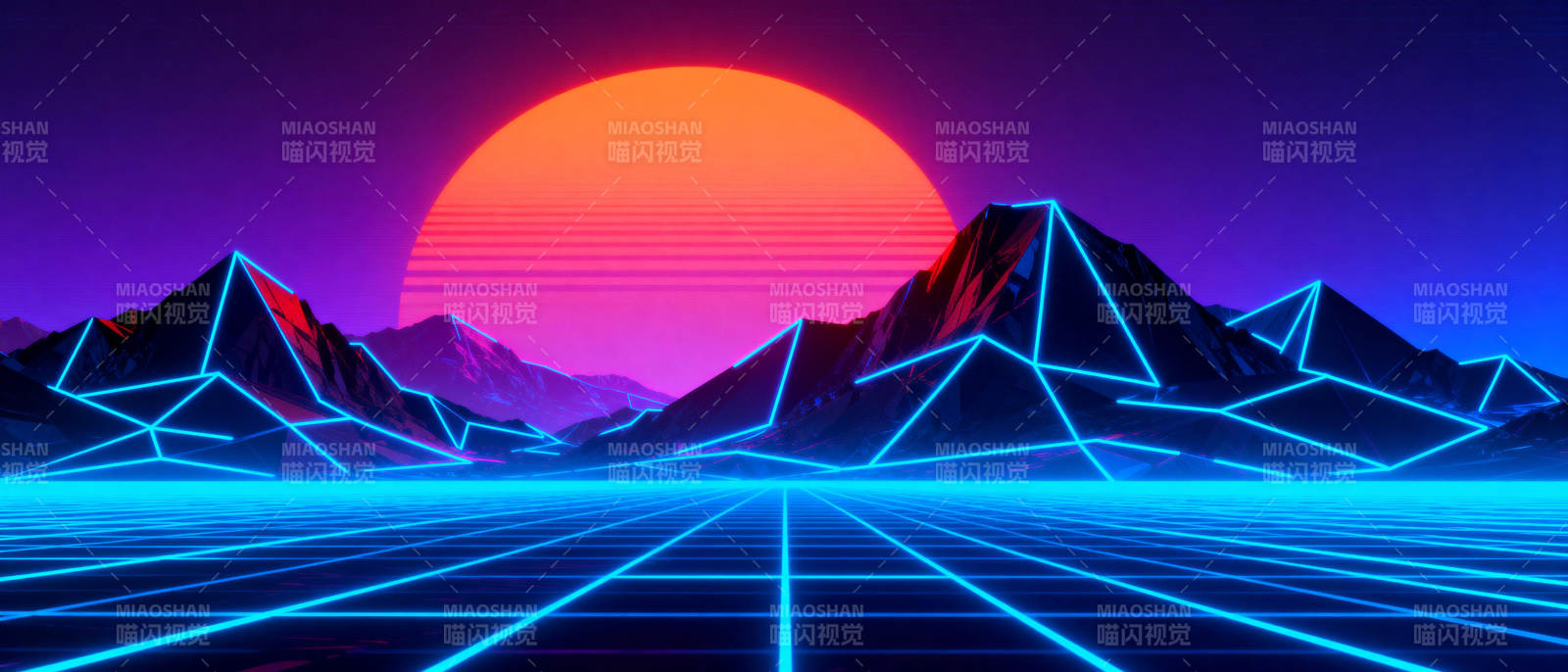 霓虹山峦日落图片